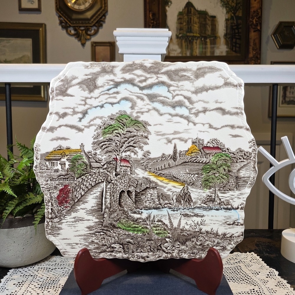 ​Vintage Myott "England's Charm" Brown Transferware Square Plate 11.5"